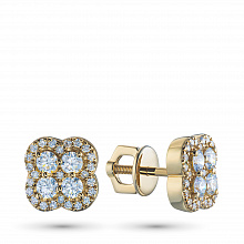 14K Yellow Gold Earring Studs with 58 Round-Cut Lab-Created Diamonds 0.935 CT.TW
