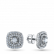14K White Gold Earring Studs with 82 Round-Cut Lab-Created Diamonds 1.125 CT.TW