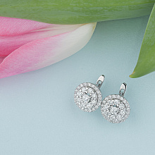 White Gold Earrings with 58 Round-Cut Lab-Created Diamonds 1.36 CT.TW