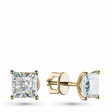 14K Yellow Gold Earring Studs with 2 Princess-Cut Lab-Created Diamonds 2.099 CT.TW