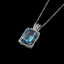 14K White Gold Pendant with 1 Octagon-Cut Topaz 13.784 CT.TW and  with 74 Round-Cut Lab-Created Diamonds 0.51 CT.TW