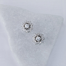14K White Gold Earring Studs with 38 Round-Cut Lab-Created Diamonds 0.986 CT.TW