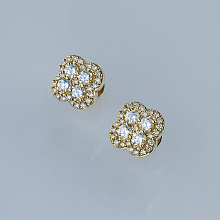 14K Yellow Gold Earring Studs with 58 Round-Cut Lab-Created Diamonds 0.935 CT.TW