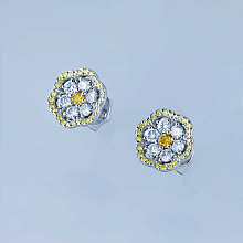14K White Gold Earring Studs with 62 Round-Cut Lab-Created Diamonds 0.992 CT.TW