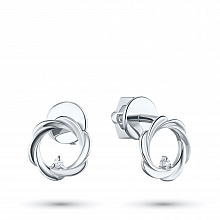 Sterling Silver Earring Studs with 2 Round-Cut Diamonds 0.018 CT.TW