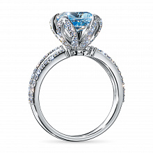 14K White Gold Ring with 1 -Cut Topaz 2.78 CT.TW and  with 92 Round-Cut Lab-Created Diamonds 0.679 CT.TW
