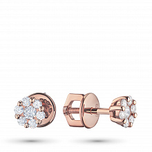 14K Rose Gold Earring Studs with 14 Round-Cut Lab-Created Diamonds 0.321 CT.TW