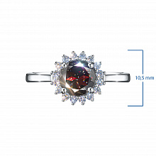 14K White Gold Ring with 16 Round-Cut Lab-Created Diamonds 0.21 CT.TW and  with 1 Round-Cut Garnet 1.34 CT.TW