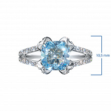 14K White Gold Ring with 1 -Cut Topaz 2.78 CT.TW and  with 92 Round-Cut Lab-Created Diamonds 0.679 CT.TW