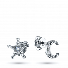 Sterling Silver Earring Studs with 4 Round-Cut Lab-Created Diamonds 0.043 CT.TW