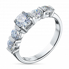 14K White Gold Ring with 5 Round-Cut Lab-Created Diamonds 1.331 CT.TW