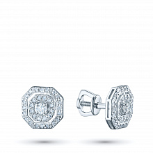 14K White Gold Earring Studs with 66 Round-Cut Lab-Created Diamonds 0.484 CT.TW