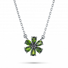 Sterling Silver Necklace with 6 Pear-Cut Chromdiopsides 1.328 CT.TW and  with 1 Round-Cut Garnet 0.062 CT.TW