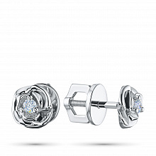 Sterling Silver Earring Studs with 2 Round-Cut Lab-Created Diamonds 0.098 CT.TW