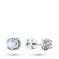 14K White Gold Earring Studs with 2 Round-Cut Lab-Created Diamonds 0.887 CT.TW - изображение 1