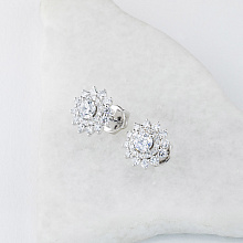 14K White Gold Earring Studs with 50 Round-Cut Lab-Created Diamonds 1.054 CT.TW