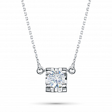 White Gold Necklace with 1 Round-Cut Diamond 0.175 CT.TW