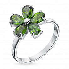 Sterling Silver Ring with 5 Pear-Cut Chromdiopsides 2.12 CT.TW