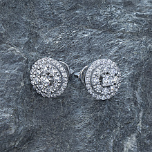 14K White Gold Earring Studs with 58 Round-Cut Lab-Created Diamonds 1.398 CT.TW