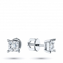 14K White Gold Earring Studs with 18 Round-Cut Lab-Created Diamonds 0.321 CT.TW