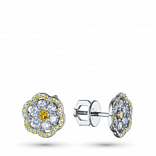 14K White Gold Earring Studs with 62 Round-Cut Lab-Created Diamonds 0.992 CT.TW