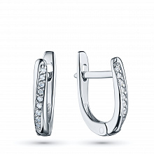 Sterling Silver Earrings with 18 Round-Cut Diamonds 0.108 CT.TW