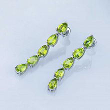 Sterling Silver Earring Studs with 10 Pear-Cut Chrysolites 9.293 CT.TW