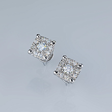 14K White Gold Earring Studs with 18 Round-Cut Lab-Created Diamonds 0.591 CT.TW