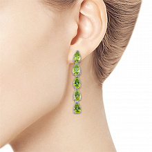 Sterling Silver Earring Studs with 10 Pear-Cut Chrysolites 9.293 CT.TW
