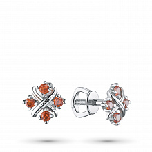 Sterling Silver Earring Studs with 8 Round-Cut Garnets 0.407 CT.TW