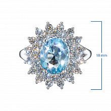 14K White Gold Ring with 1 Oval-Cut Topaz 3.012 CT.TW and  with 32 Round-Cut Lab-Created Diamonds 1.248 CT.TW