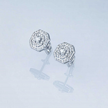 14K White Gold Earring Studs with 66 Round-Cut Lab-Created Diamonds 0.484 CT.TW