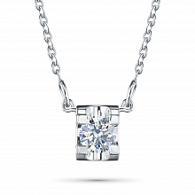 14K White Gold Necklace with 1 Round-Cut Lab-Created Diamond 1.012 CT.TW