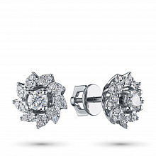 14K White Gold Earring Studs with 38 Round-Cut Lab-Created Diamonds 0.986 CT.TW