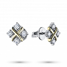 14K White and Yellow Gold Earring Studs with 8 Round-Cut Lab-Created Diamonds 0.536 CT.TW
