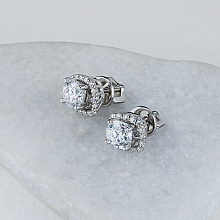 14K White Gold Earring Studs with 34 Round-Cut Lab-Created Diamonds 1.416 CT.TW
