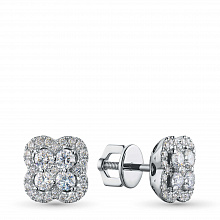 14K White Gold Earring Studs with 58 Round-Cut Lab-Created Diamonds 1.01 CT.TW