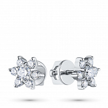 14K White Gold Earring Studs with 14 Round-Cut Lab-Created Diamonds 0.903 CT.TW