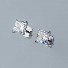 14K White Gold Earring Studs with 2 Princess-Cut Lab-Created Diamonds 2.091 CT.TW