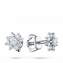 Sterling Silver Earring Studs with 18 Round-Cut Lab-Created Diamonds 0.294 CT.TW