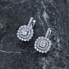 14K White Gold Earrings with 74 Round-Cut Lab-Created Diamonds 1.54 CT.TW