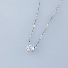14K White Gold Necklace with 1 Round-Cut Lab-Created Diamond 0.573 CT.TW