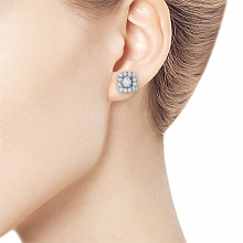 Sterling Silver Earring Studs with 26 Round-Cut Lab-Created Diamonds 0.958 CT.TW