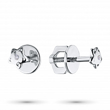 Sterling Silver Earring Studs with 2 Round-Cut Diamonds 0.012 CT.TW