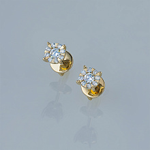 14K Yellow Gold Earring Studs with 18 Round-Cut Lab-Created Diamonds 0.387 CT.TW