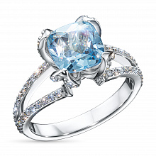 14K White Gold Ring with 1 -Cut Topaz 2.78 CT.TW and  with 92 Round-Cut Lab-Created Diamonds 0.679 CT.TW