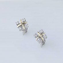 14K White and Yellow Gold Earring Studs with 8 Round-Cut Lab-Created Diamonds 0.285 CT.TW