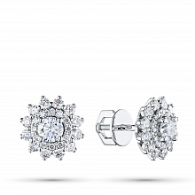 14K White Gold Earring Studs with 50 Round-Cut Lab-Created Diamonds 1.054 CT.TW