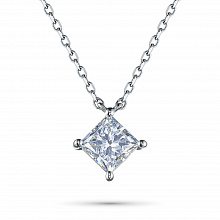 14K White Gold Necklace with 1 Princess-Cut Lab-Created Diamond 1.09 CT.TW