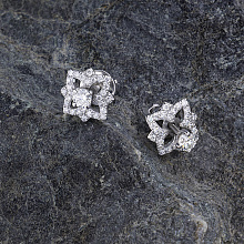 14K White Gold Earring Studs with 58 Round-Cut Lab-Created Diamonds 0.448 CT.TW